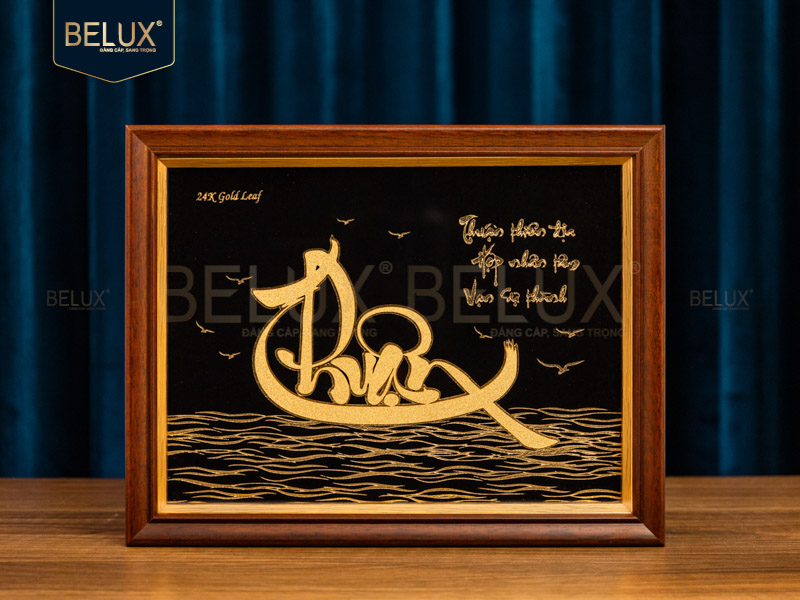 Tranh chữ Thuận thư pháp dát vàng 24k - 32x25cm